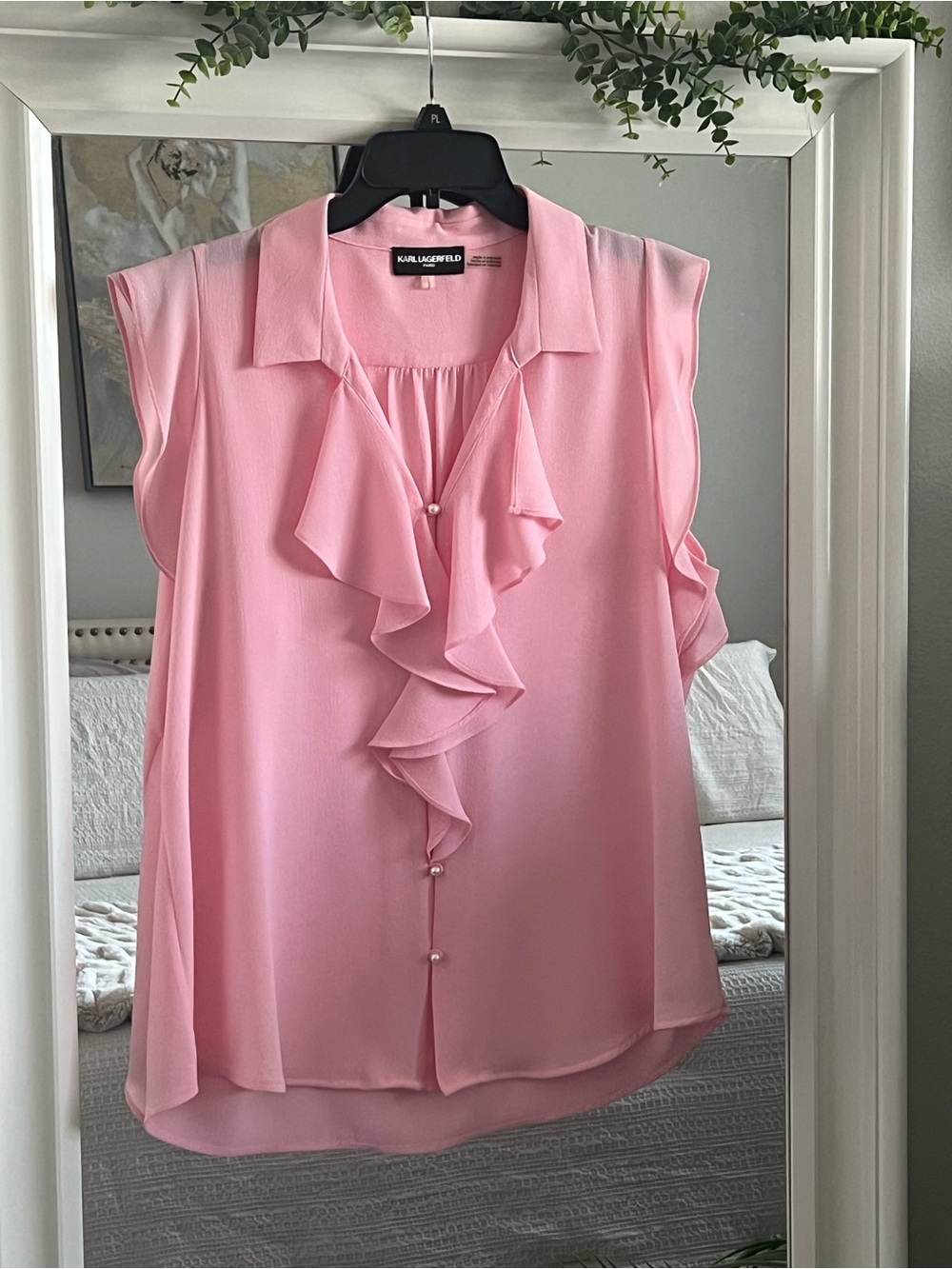 Karl Lagerfeld Soft Pink Ruffle Front Sleeveless Blouse